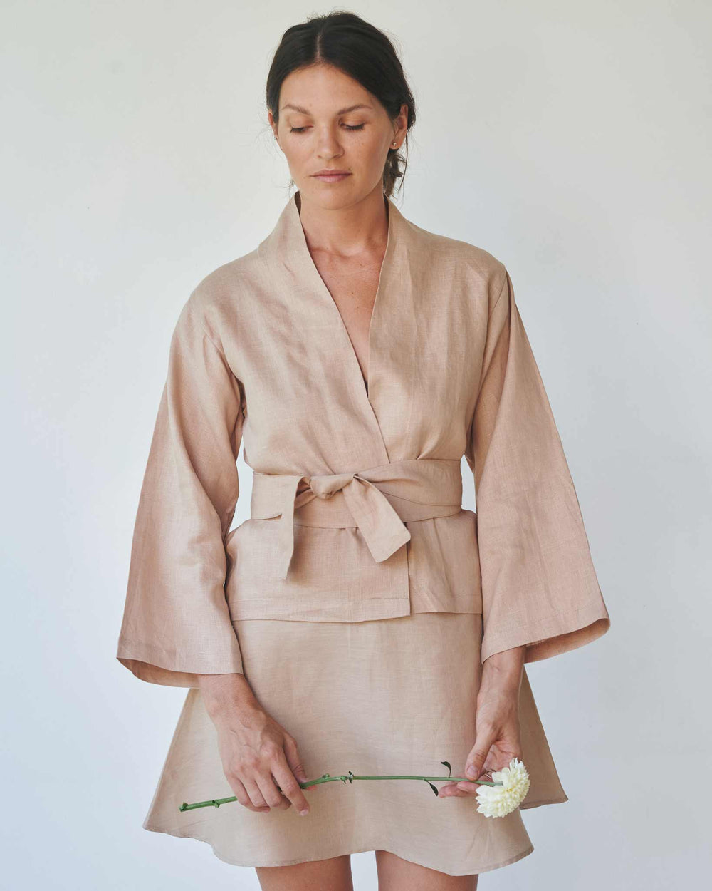 Mai Kimono Suit, Linen, Tan