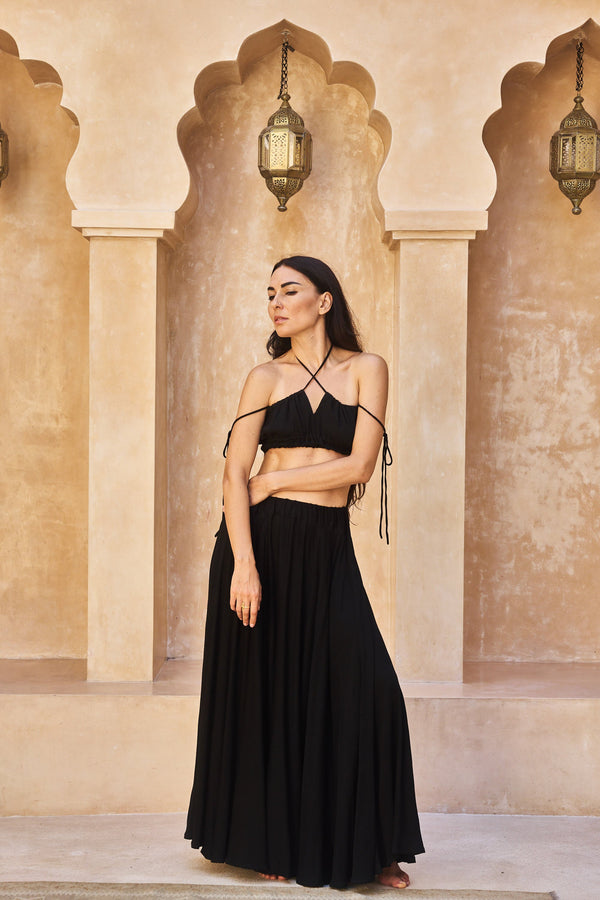 SaRa Long Skirt, Bamboo, Black Onyx