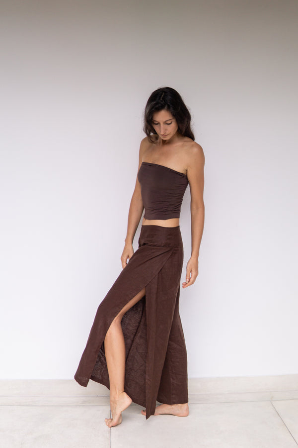Yori Pant, Linen, Brown Chocolate, view 3