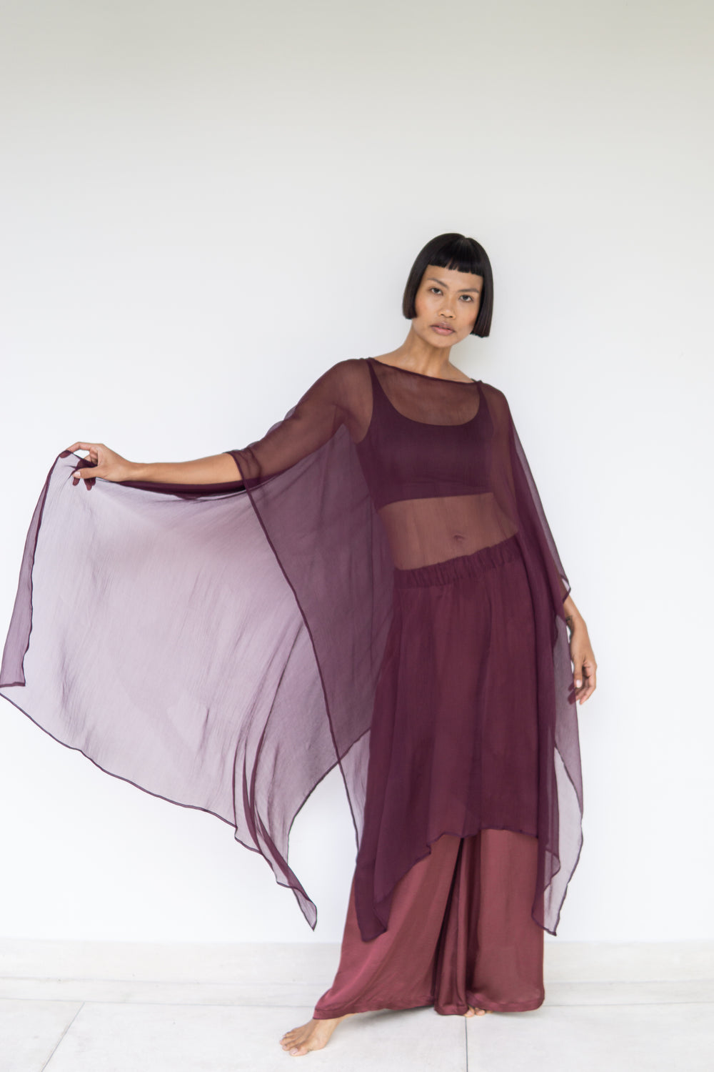 Yun Poncho, Silk Crinkle, Autumn Plum