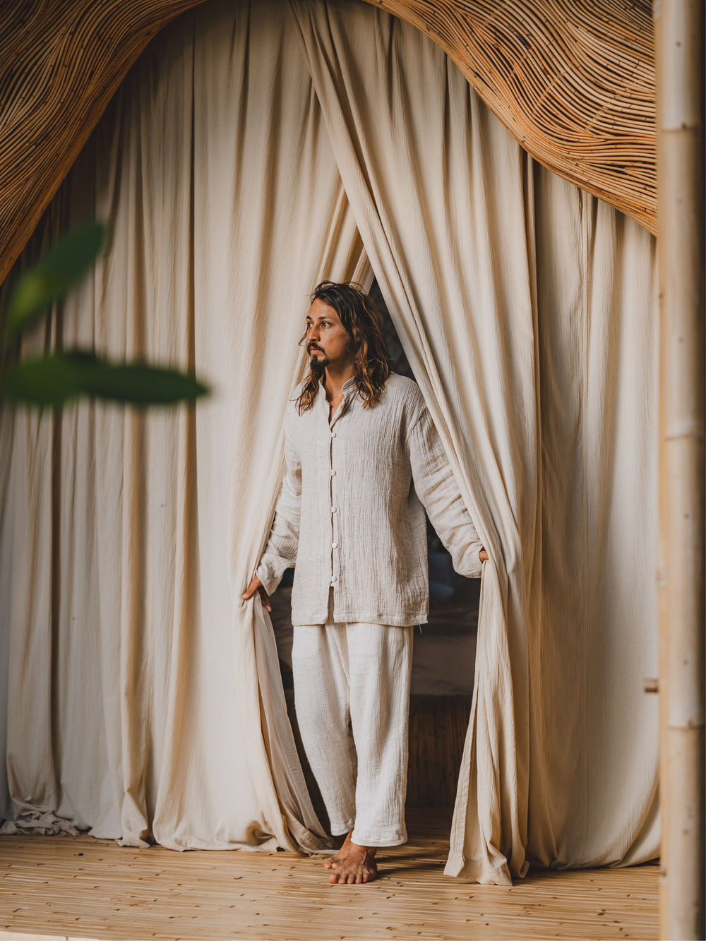 Chen Shirt, Linen Cotton, Pearl White, view 3