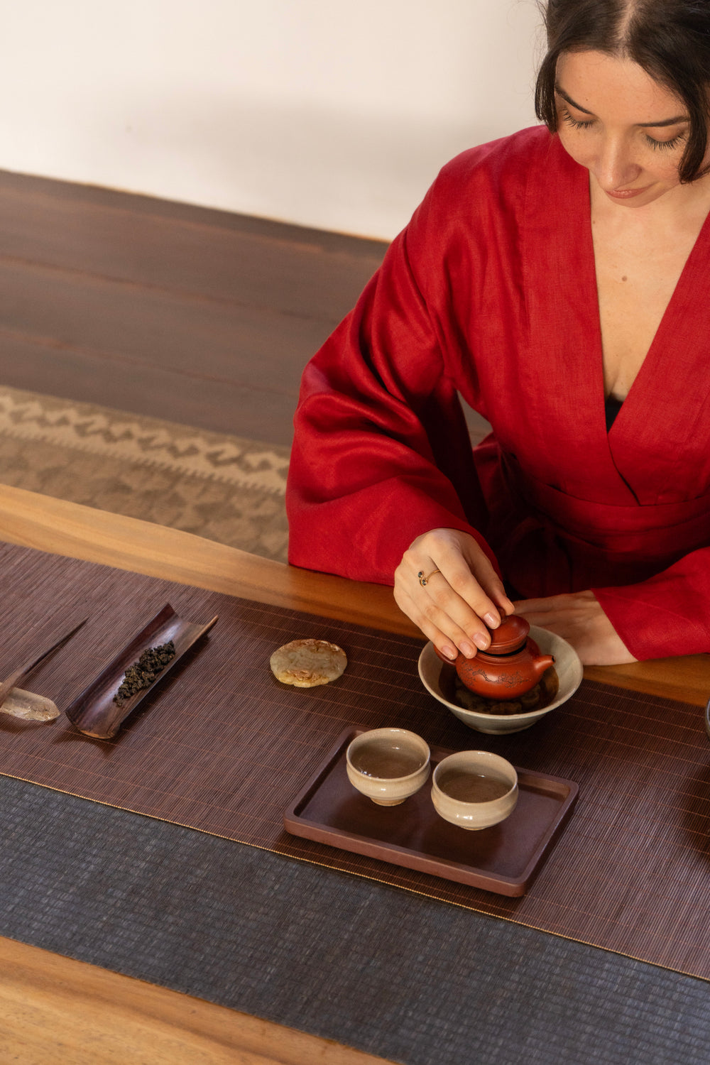 Yori Kimono, Linen, Red Peony, view 4