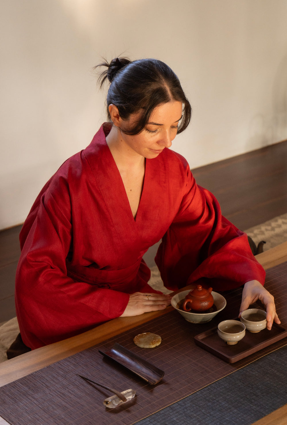 Yori Kimono, Linen, Red Peony, view 7