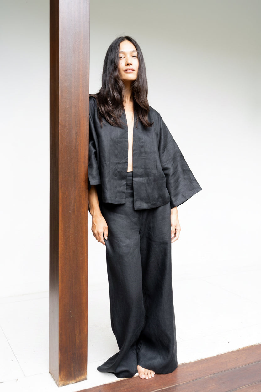 Makoto Pant, Linen, Black Onyx, view 2