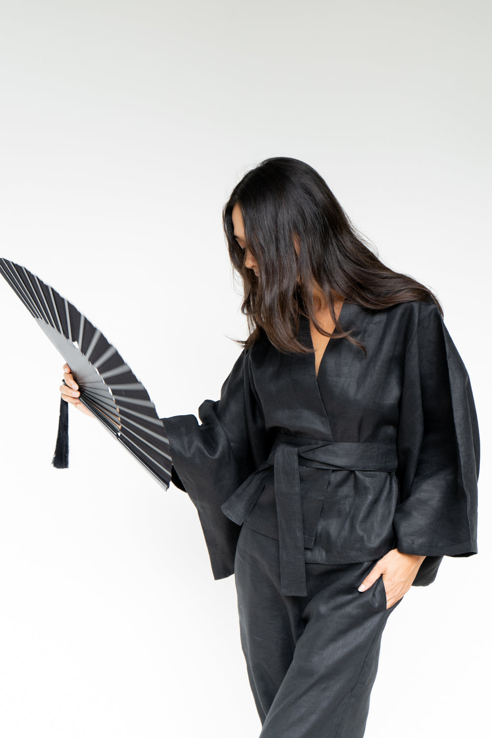 Makoto Pant, Linen, Black Onyx, view 4