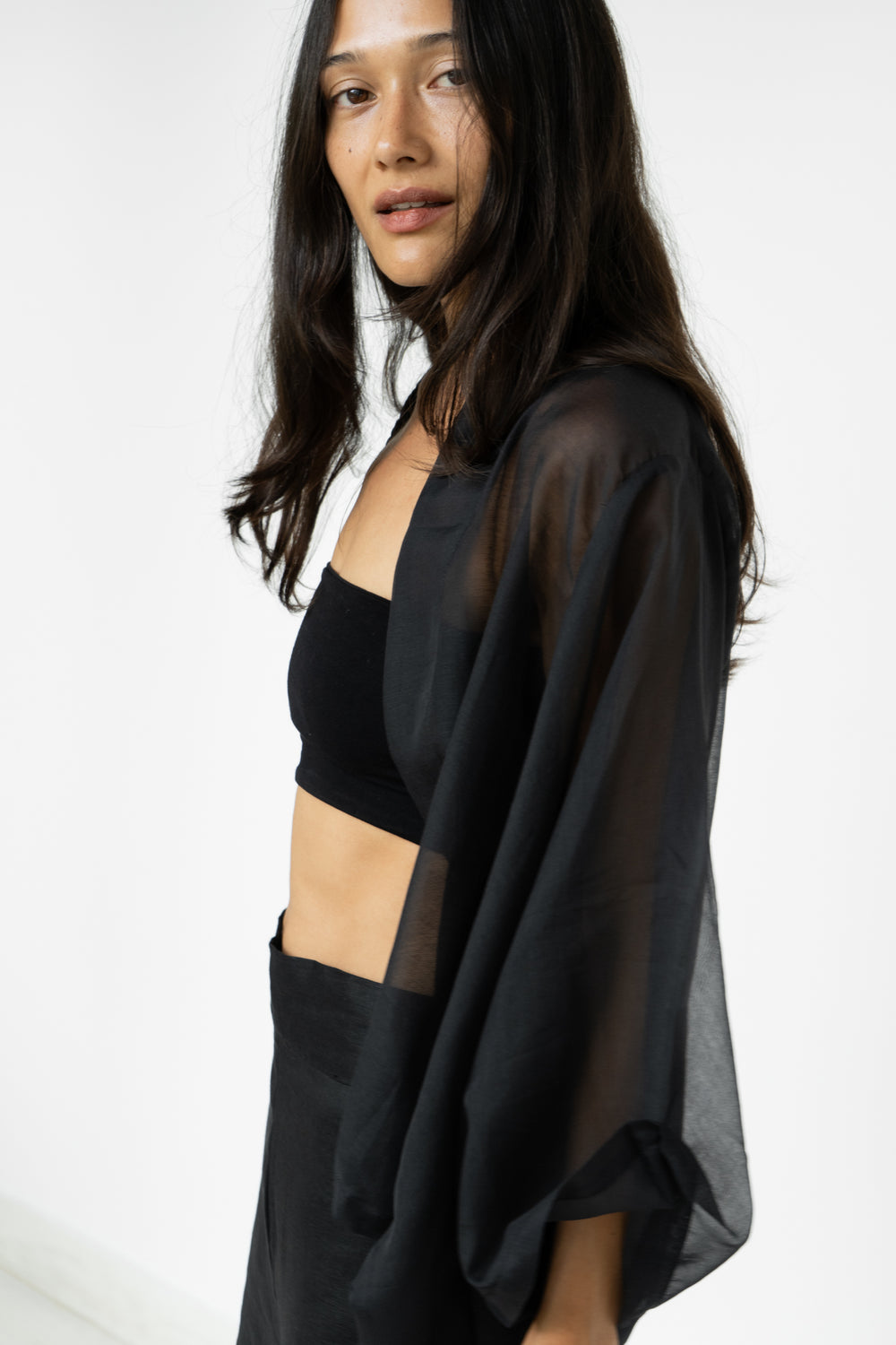 Makoto Kimono, Silk Cotton, Black Jade, view 7