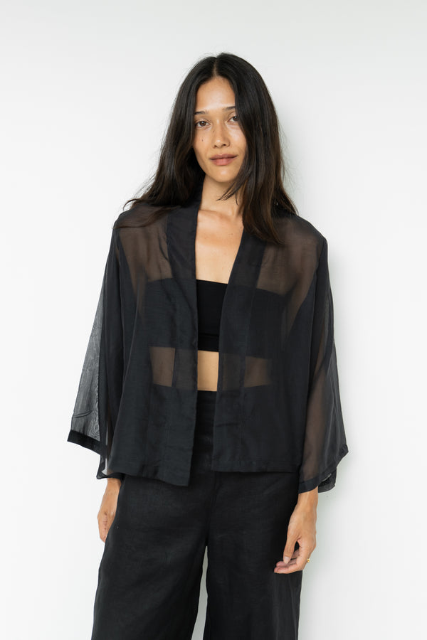 Makoto Kimono, Silk Cotton, Black Jade