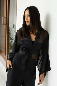 Makoto Kimono, Silk Cotton, Black Jade, view 6