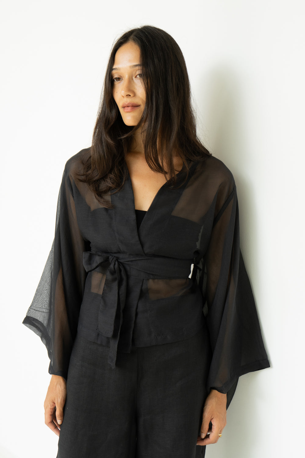 Makoto Kimono, Silk Cotton, Black Jade, view 3