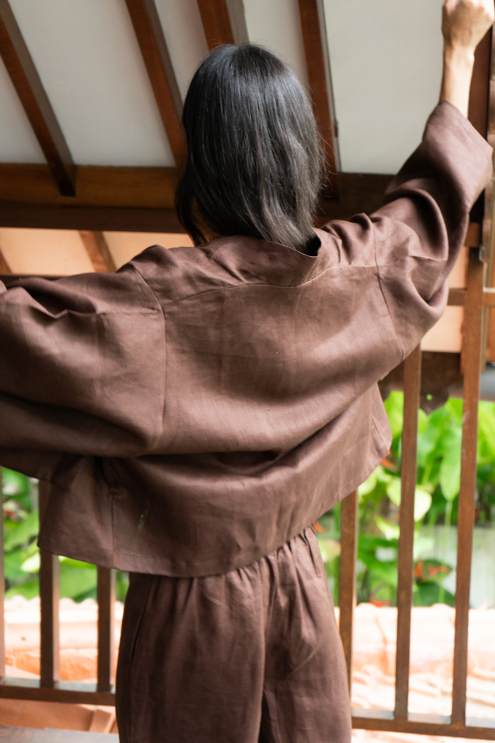 Makoto Pant, Linen, Dark Brown, view 2