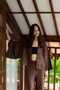 Makoto Pant, Linen, Dark Brown, view 6