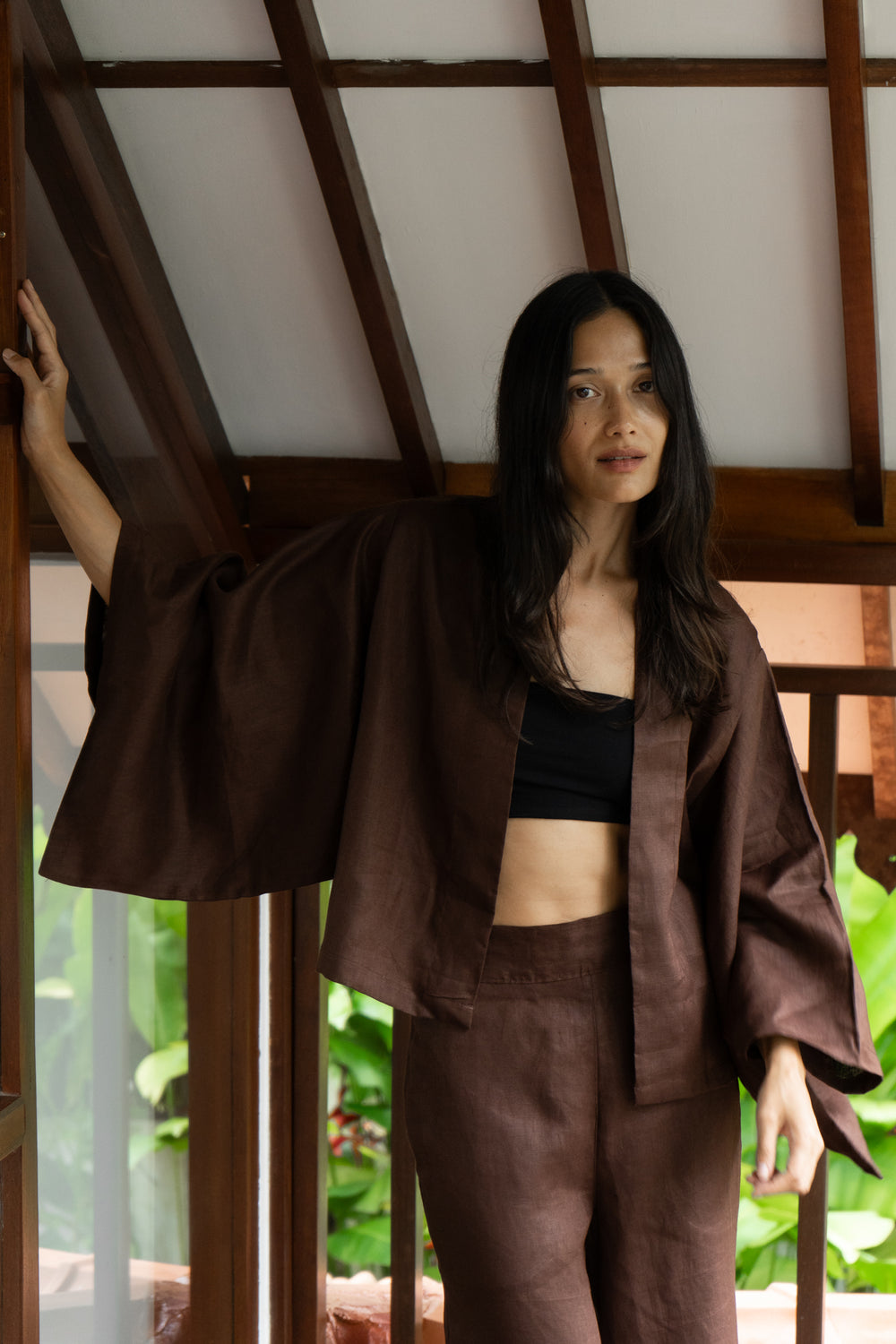 Makoto Pant, Linen, Dark Brown, view 4