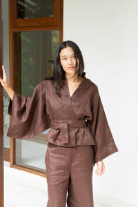 Makoto Kimono, Linen, Dark Brown, view 3