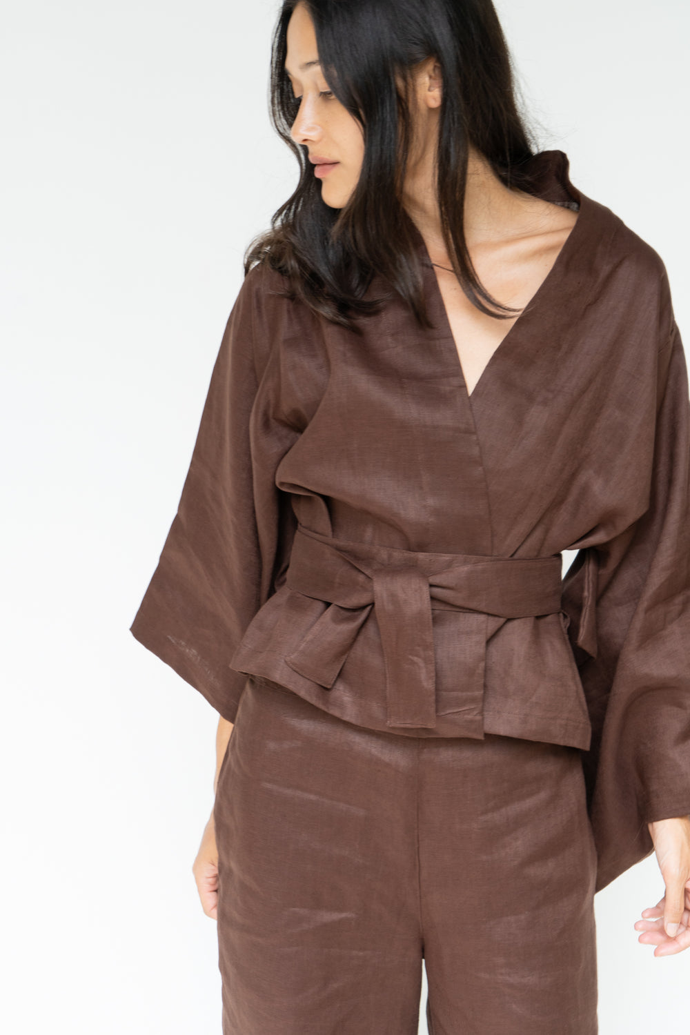 Makoto Kimono, Linen, Dark Brown, view 6