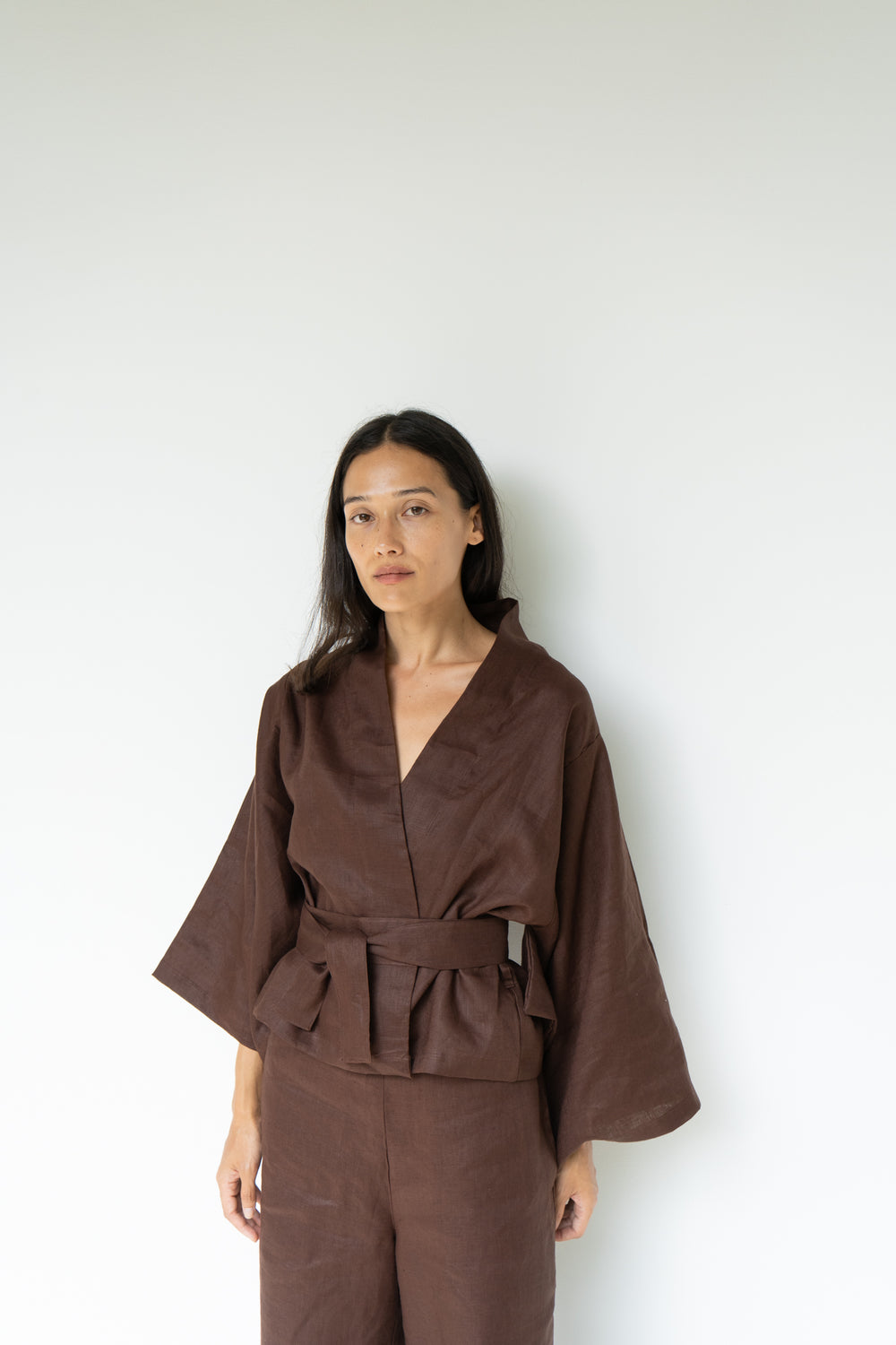 Makoto Kimono, Linen, Dark Brown, view 4
