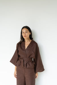 Makoto Kimono, Linen, Dark Brown, view 4