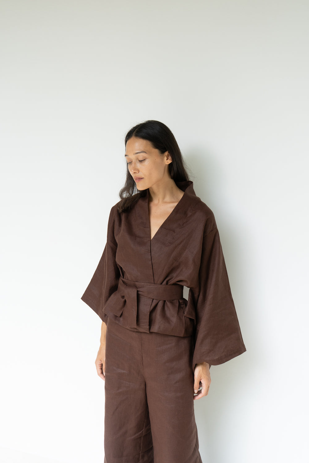 Makoto Kimono, Linen, Dark Brown, view 5