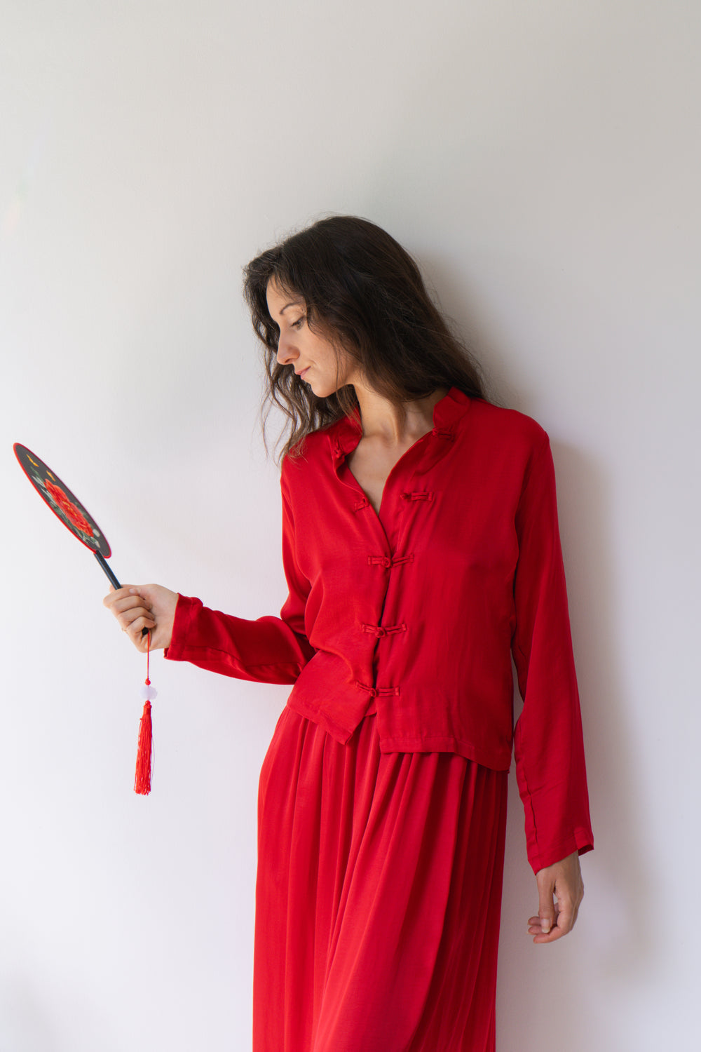 Lin Skirt, Lyocell Silk, Peony Red, view 2