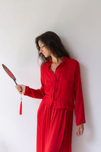Lin Skirt, Lyocell Silk, Peony Red, view 2