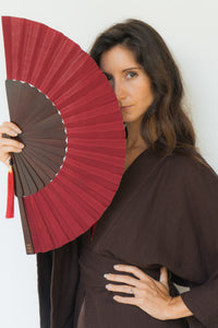 Temple Fan, Silk, Sacred Maroon, view 2