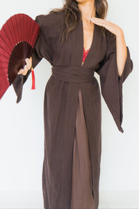 Aset Kimono, Linen Hemp, Dark Chocolate, view 3