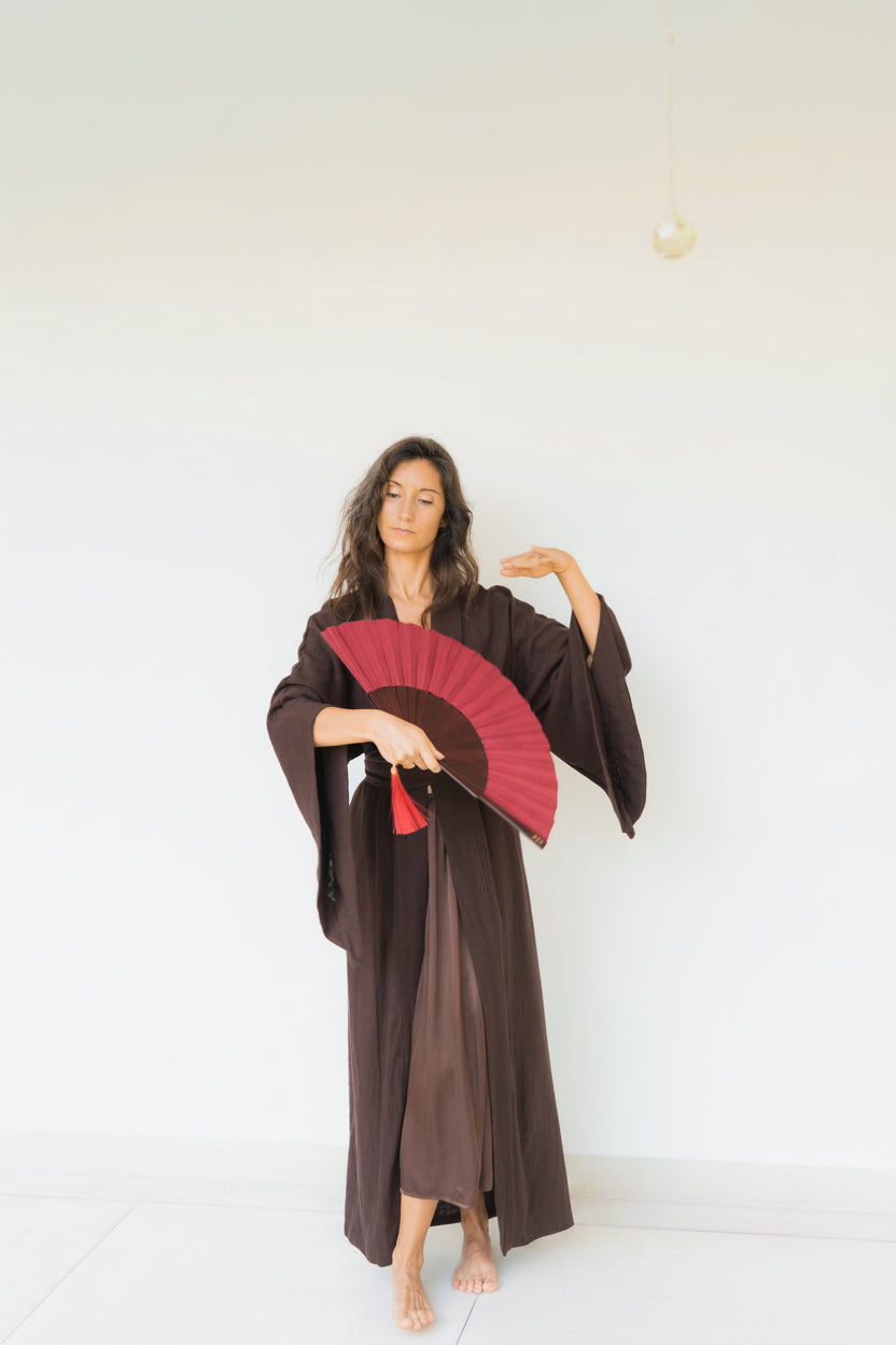 Aset Kimono, Linen Hemp, Dark Chocolate, view 2