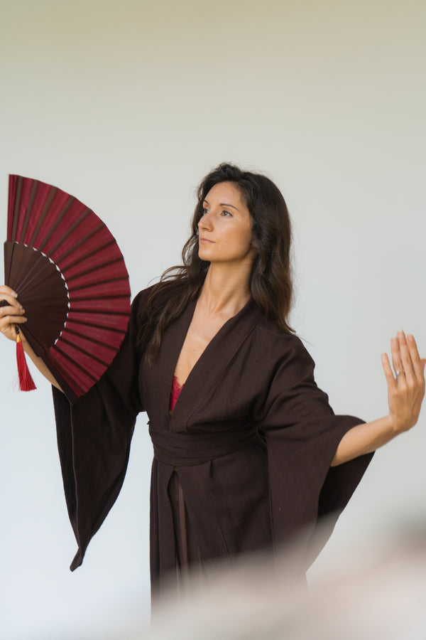Aset Kimono, Linen Hemp, Dark Chocolate