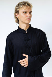 Jing Jacket, Linen, Black Jade with Stone