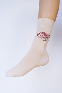 Rose Sock, Beige Sand Cotton, view 2