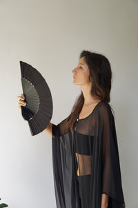 Temple Fan, Silk, Black Jade, view 4