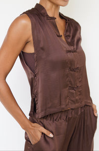 Lin Vest, Lyocell Silk, Earth Cacao, view 6