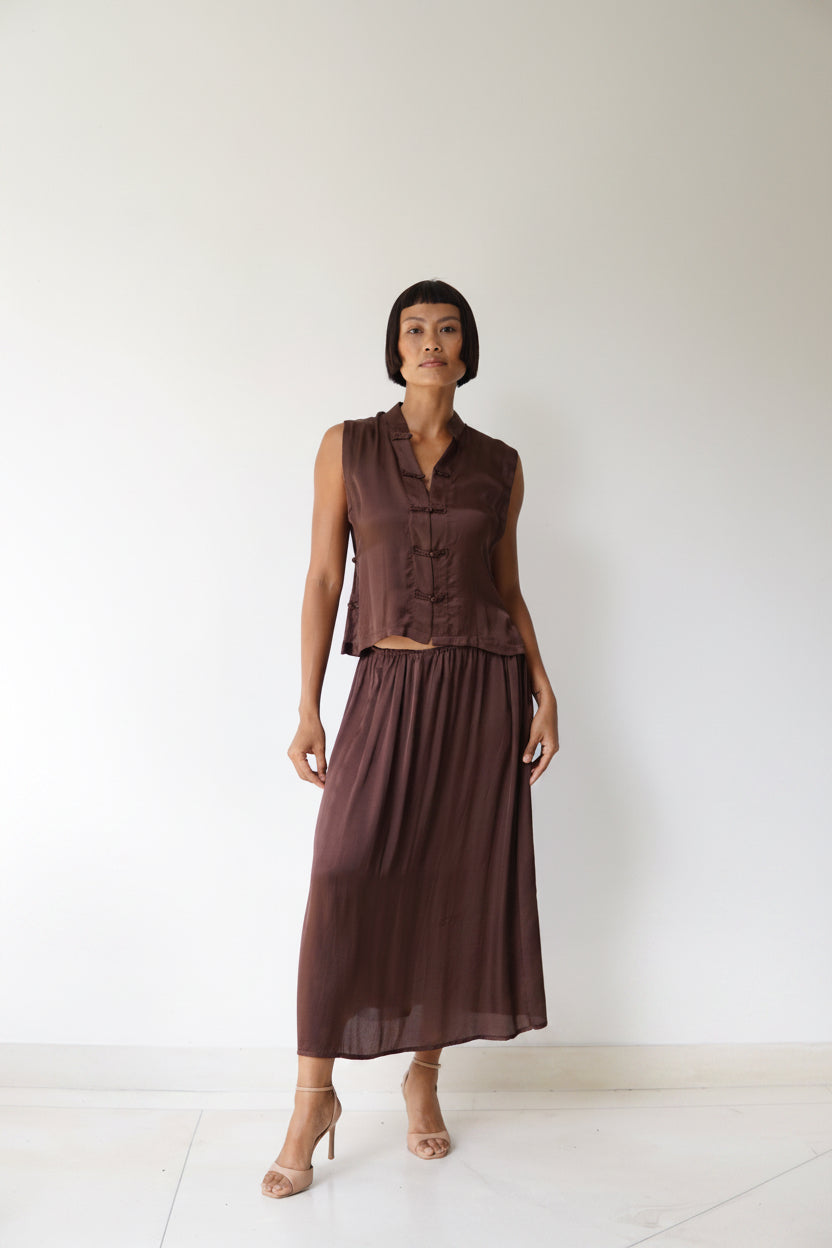 Lin Skirt, Lyocell Silk, Earth Cacao