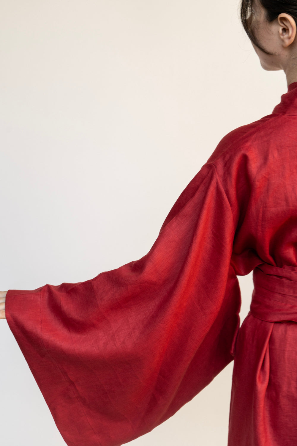 Yori Kimono, Linen, Red Peony, view 2