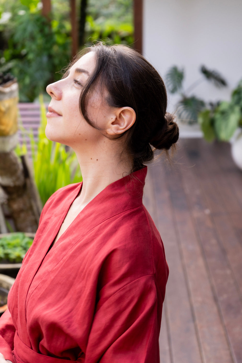 Yori Kimono, Linen, Red Peony, view 8