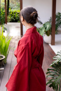 Yori Kimono, Linen, Red Peony, view 5