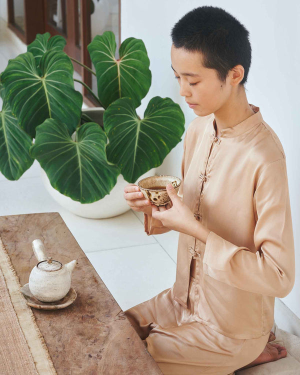 Lin Shirt - Silk Tencel - Tan Tiyara Soul Wear
