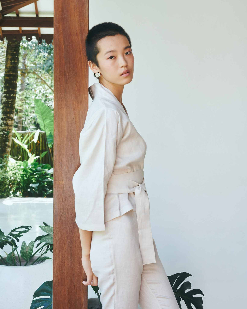 Mai Kimono Suit, Linen, Pearl, view 2