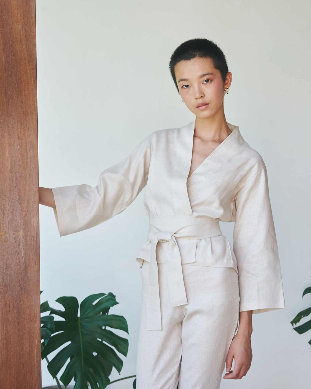 Mai Kimono Suit, Linen, Pearl, view 4
