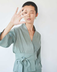 Mai Kimono Suit, Linen, Sage, view 4
