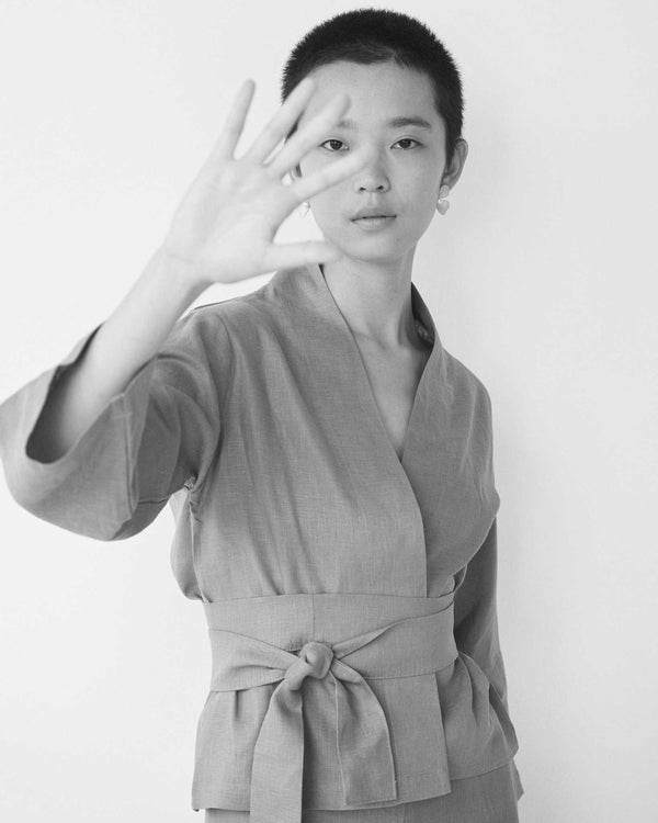 Mai Kimono Suit, Linen, Sage