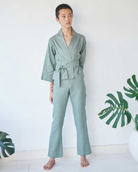 Mai Kimono Suit, Linen, Sage, view 2