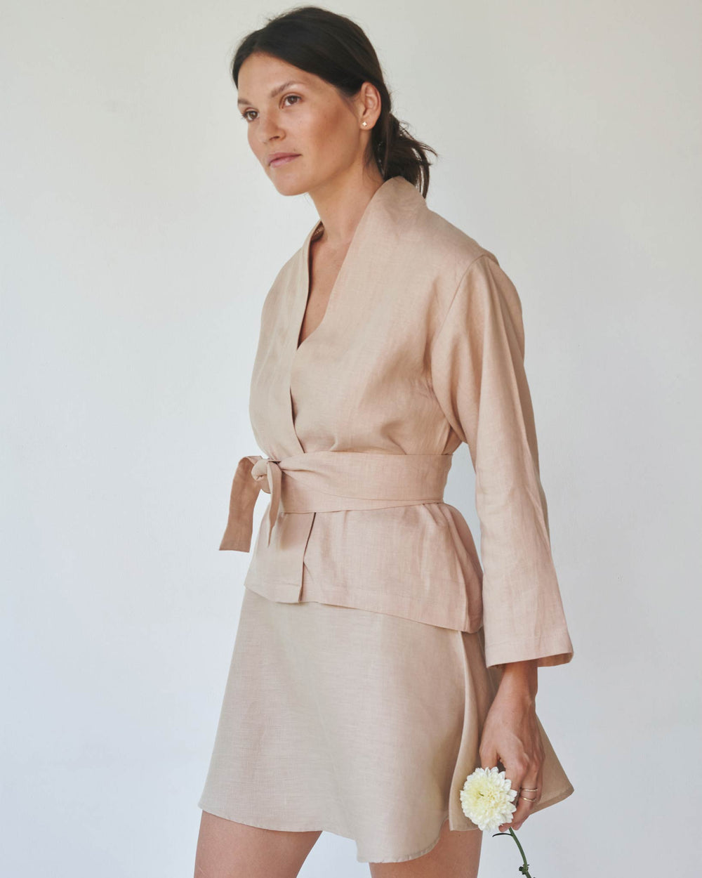 Mai Kimono Suit, Linen, Tan, view 2