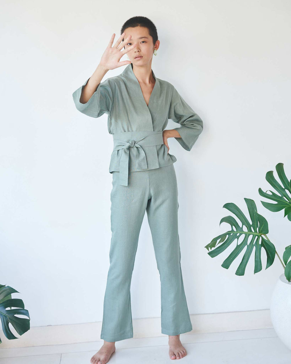Mai Pant, Linen, Sage, view 3