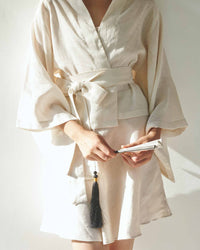 Makoto Kimono, Linen, Pearl, view 2