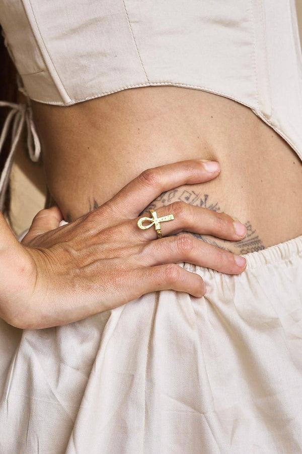 Sekhem Ankh Ring, 18K Gold Plated Sterling Silver