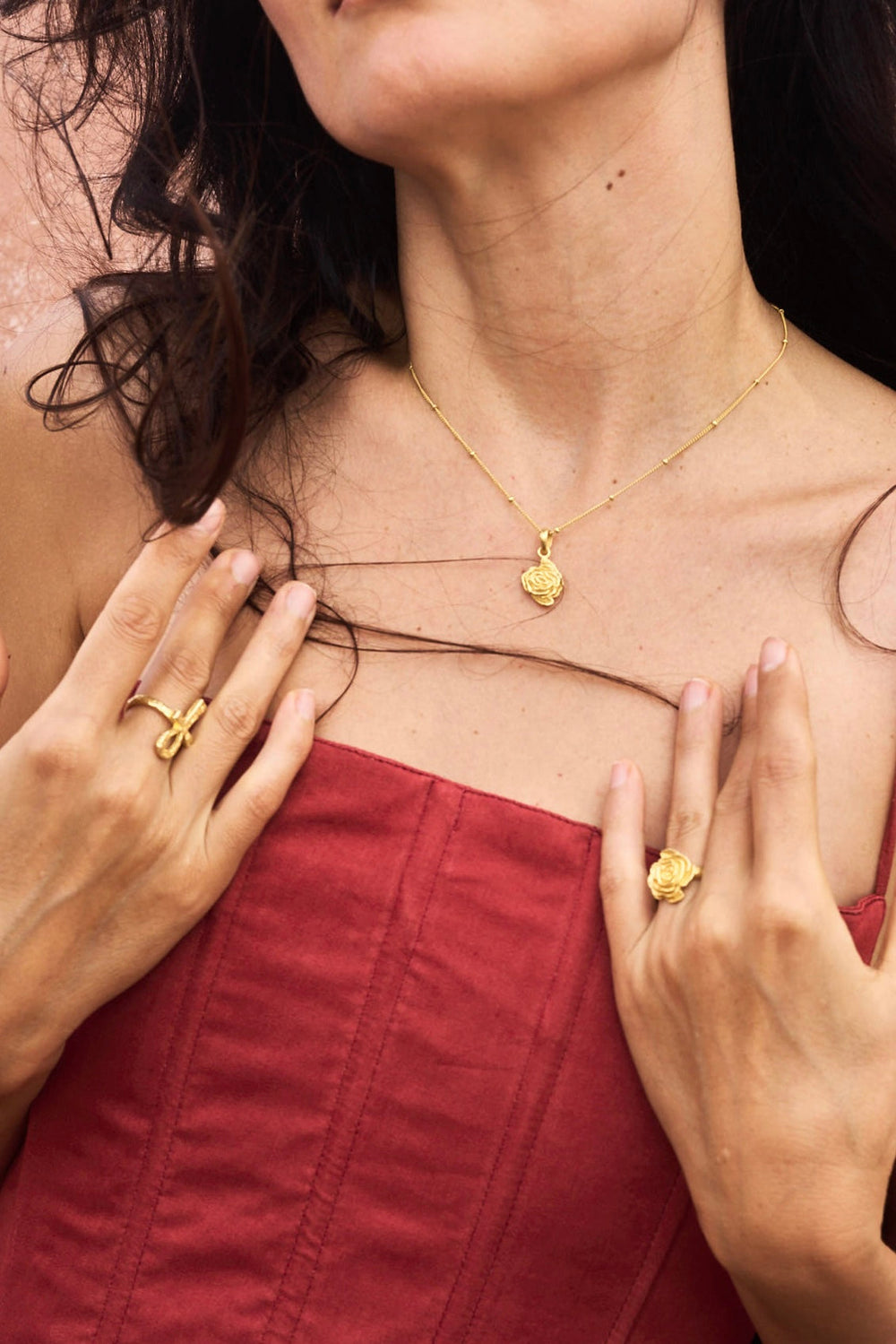 Rose of Magdalena Necklace, 18K Gold Plated Sterling Silver, view 7