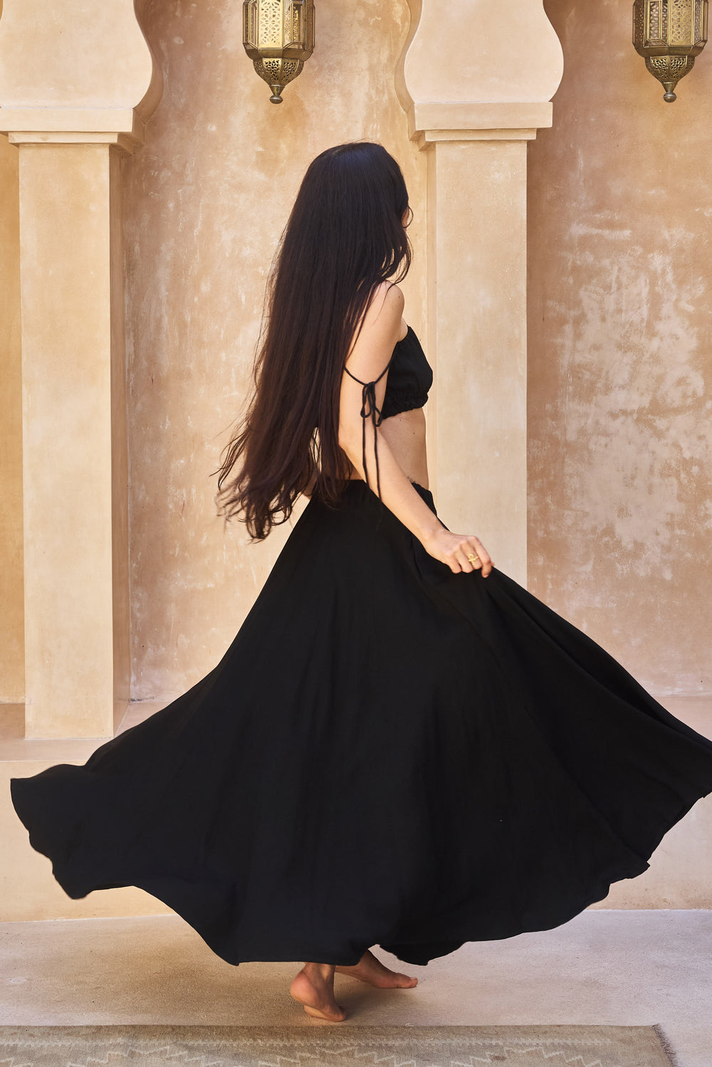 SaRa Long Skirt, Bamboo, Black Onyx, view 4