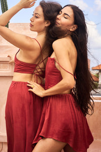 Sahara Skirt, Bamboo, Kemet Crimson, view 4