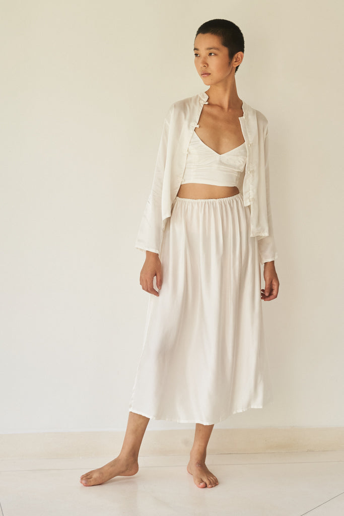 Lin Skirt - Silk Viscose - White Pearl Tiyara Soul Wear
