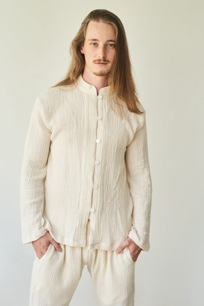 Chen Shirt, Linen Cotton, Pearl White, view 4